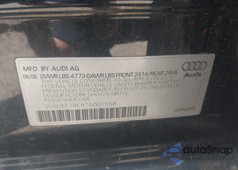 2007 Audi A4 2.0T из США, поврежденный, VIN WAUEF78E97A007558